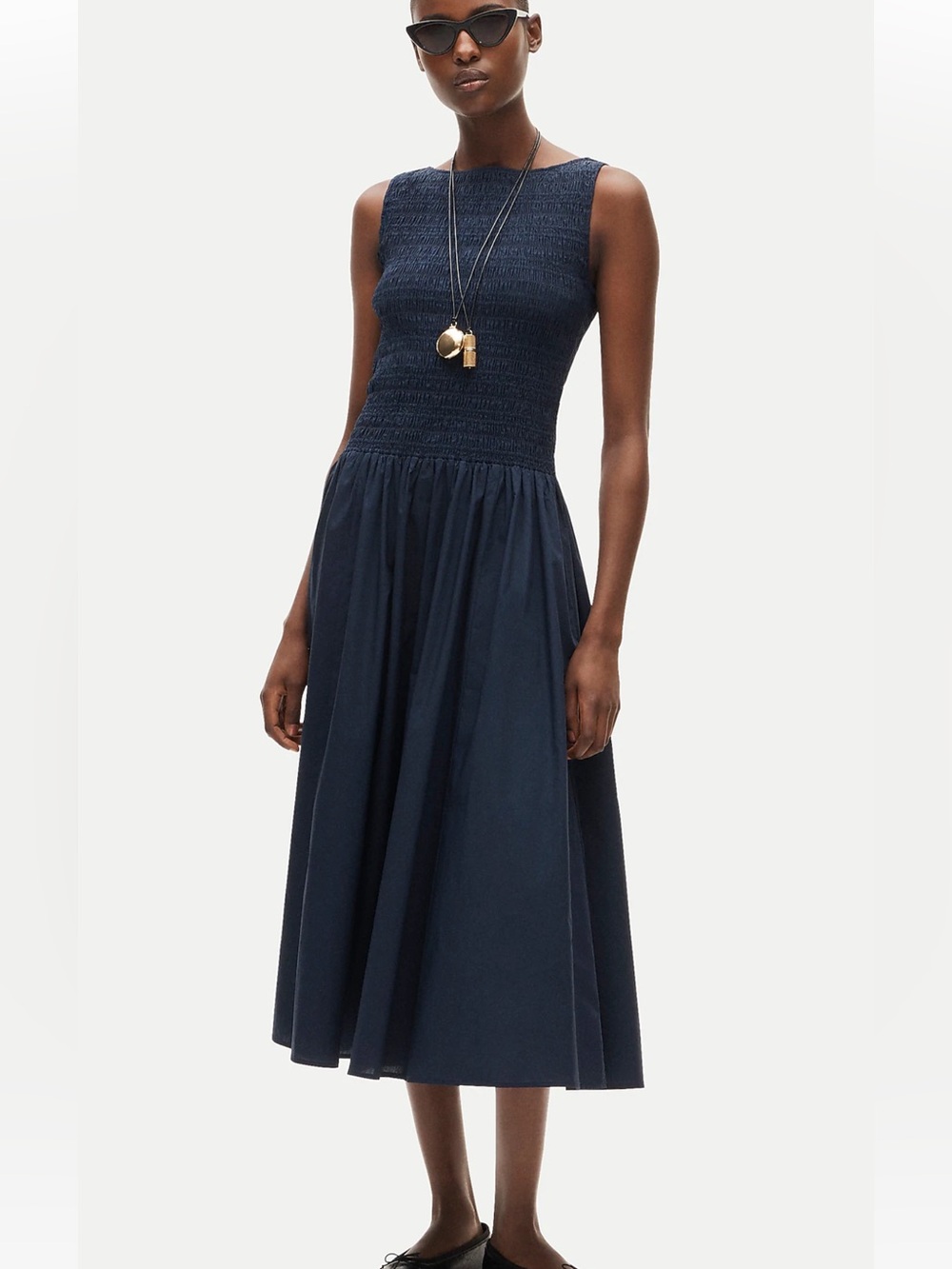 NWT J. Crew Lina smocked midi dress in Navy Size Small